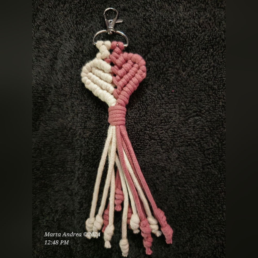 NWOT Handmade Macramé Heart Keychain - Purple and White